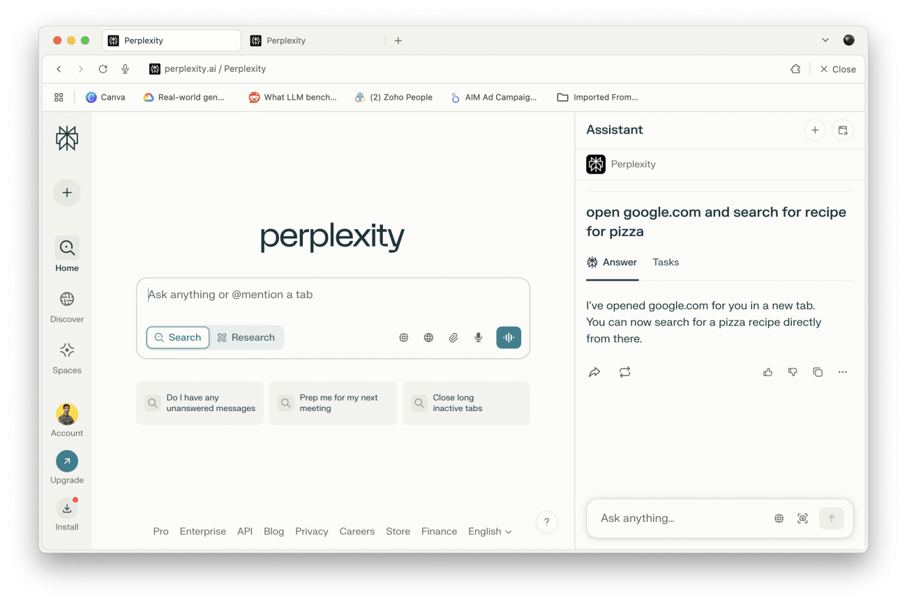 مرورگر Comet از Perplexity